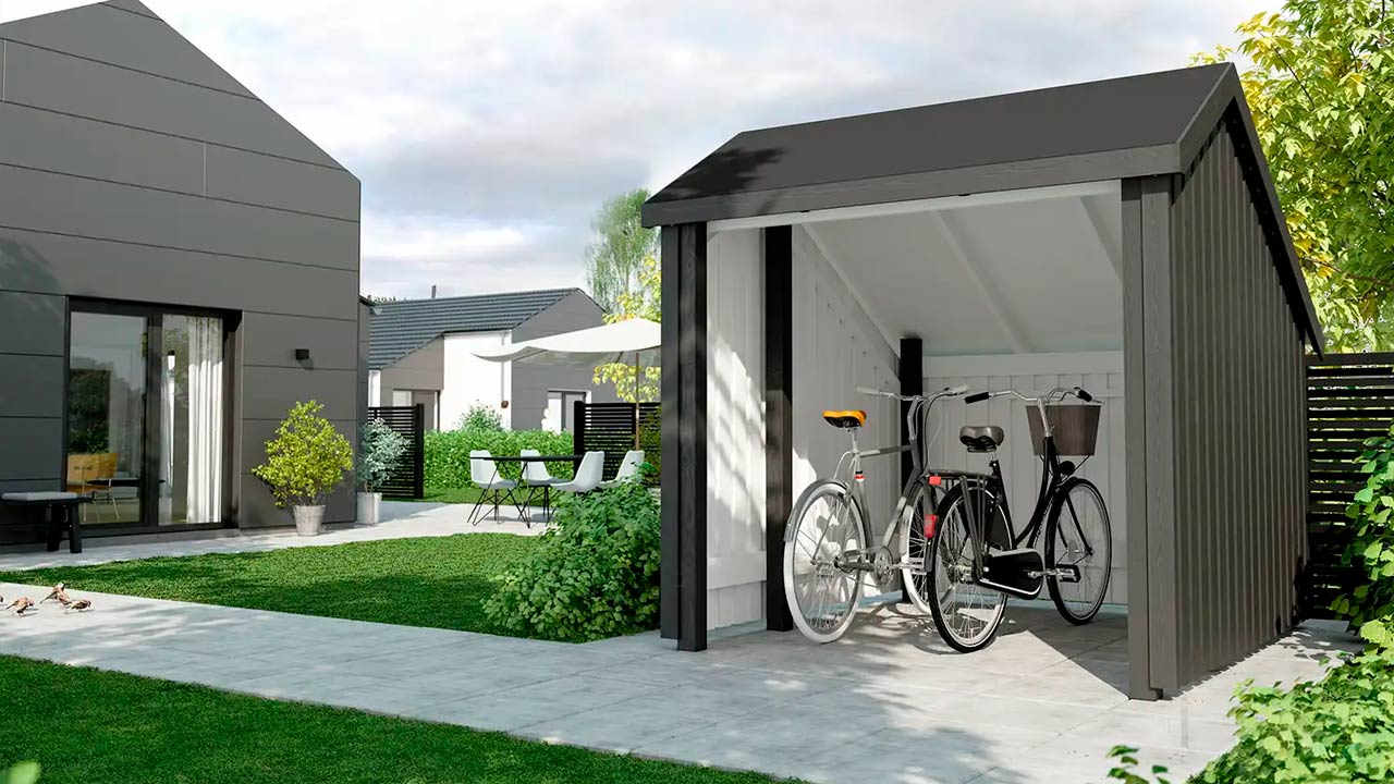 Hytte og cykelskur i træ