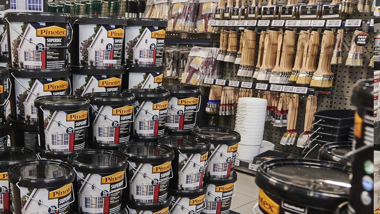 Udendørs maling fra Pinotex i Bygma butik